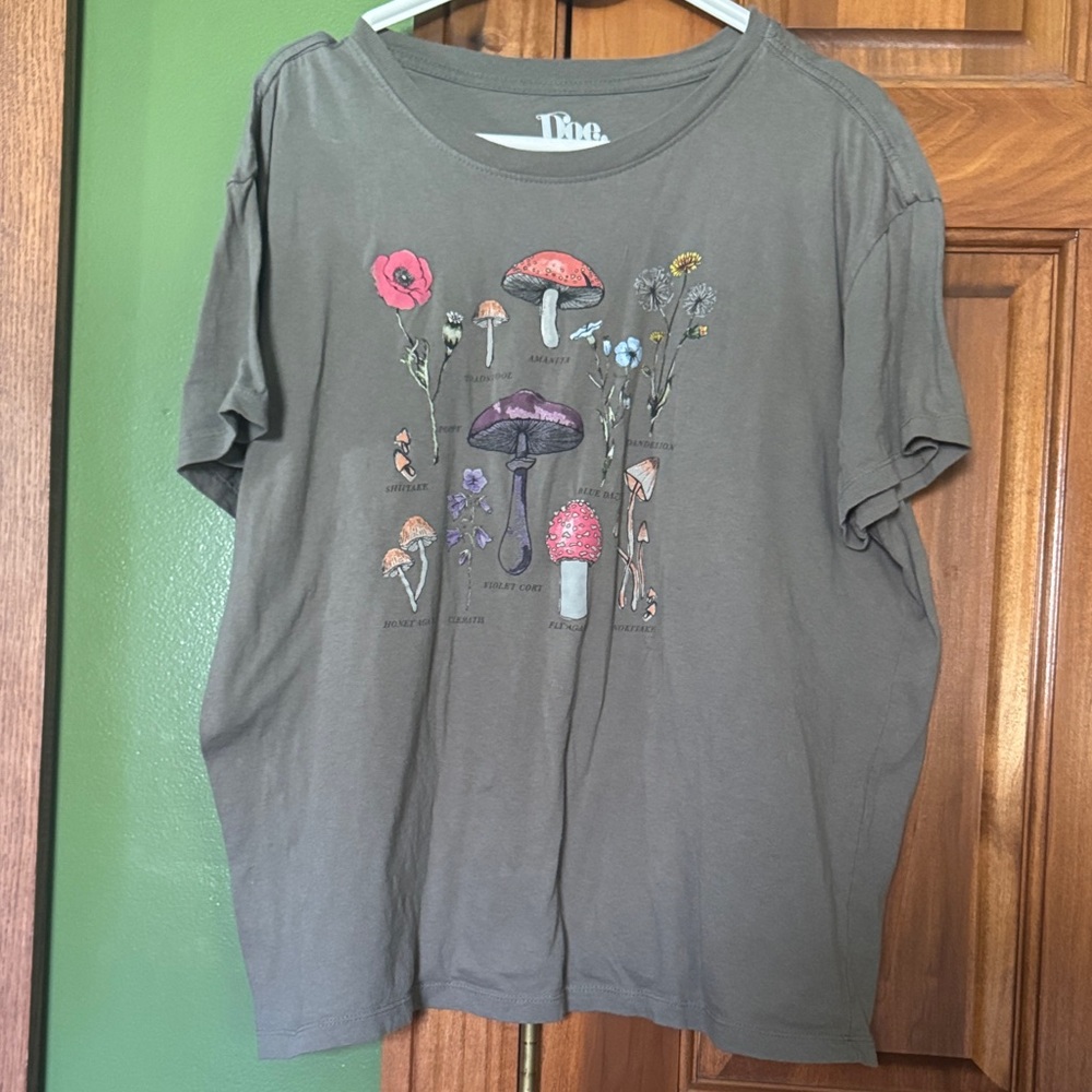 Olive Graphic Tee with Mushroom Print